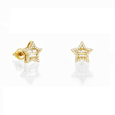 0.24ct Gold Baguette Diamond Star Earring by Rafaela Jewelry