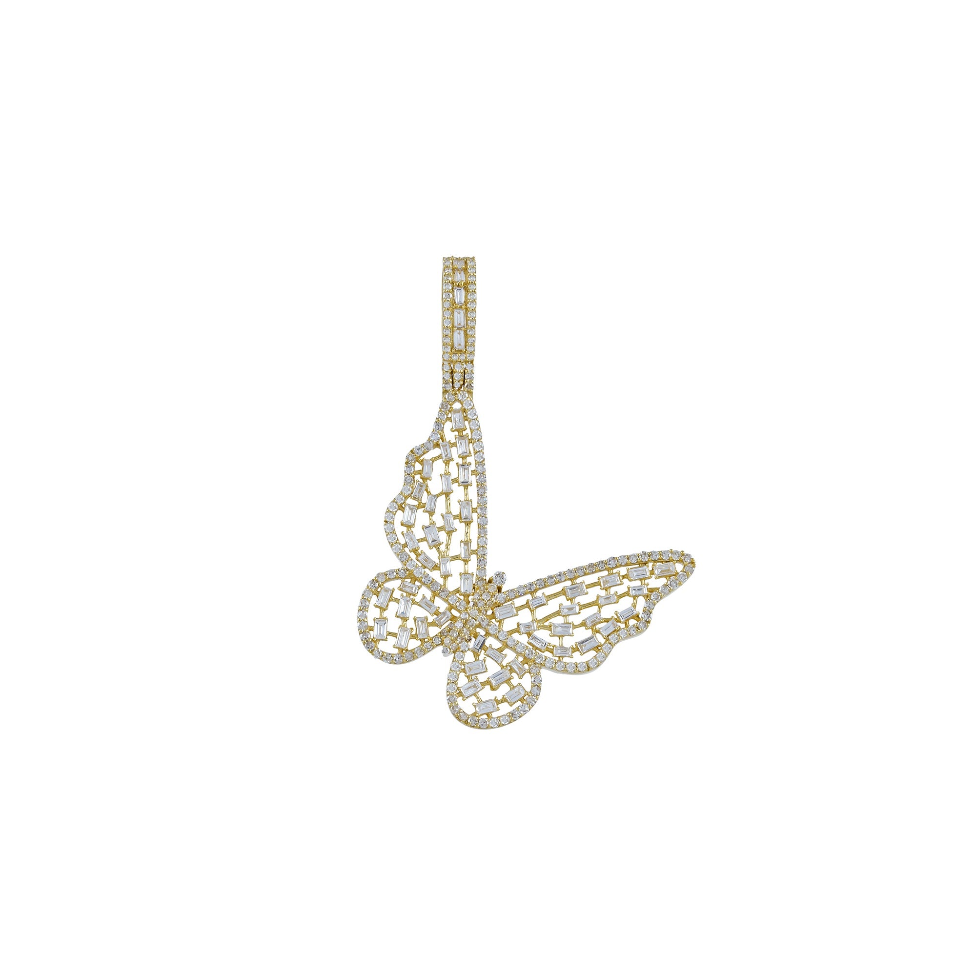 Yellow Gold Baguette and Round Diamond Butterfly Pendant