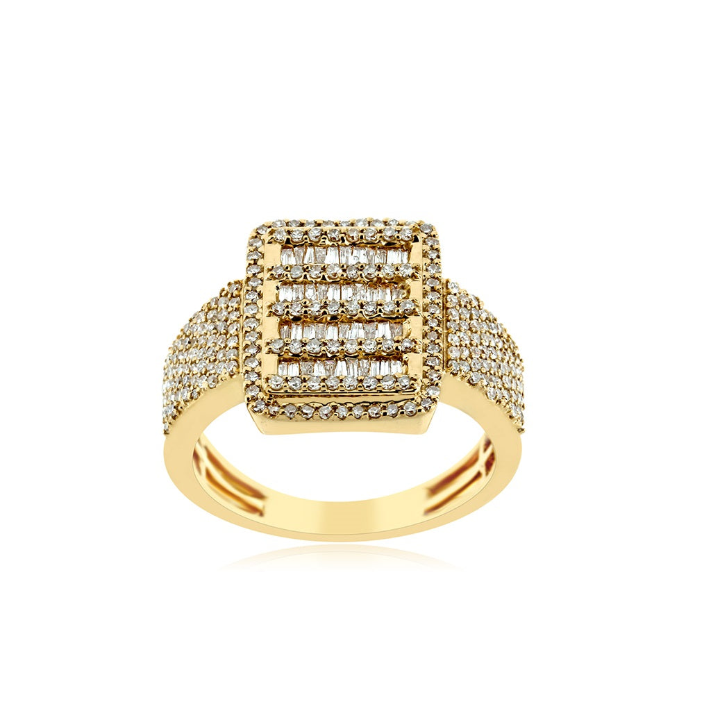 Yellow Gold Baguette and Round Diamond Mens Ring