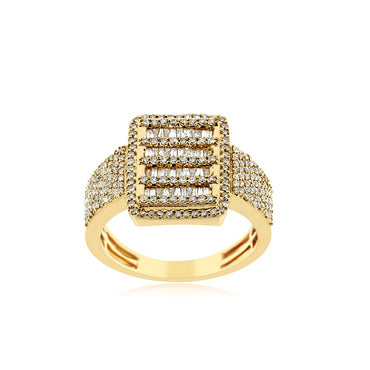 Yellow Gold Baguette and Round Diamond Mens Ring