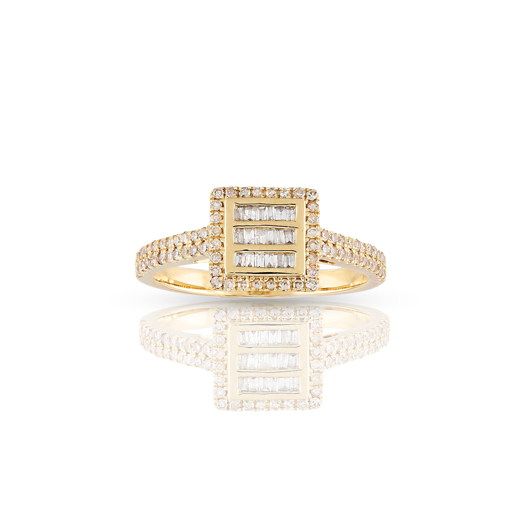 Yellow Gold Baguette and Round Diamond Pave Ring