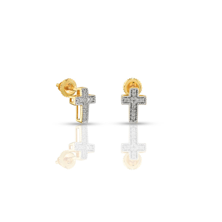 Yellow Gold Cluster Diamond Cross Earrings