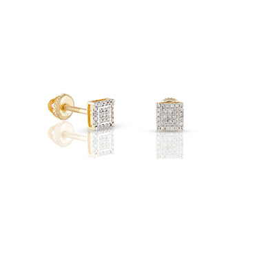 Yellow Gold Cluster Diamond Square Stud Earring