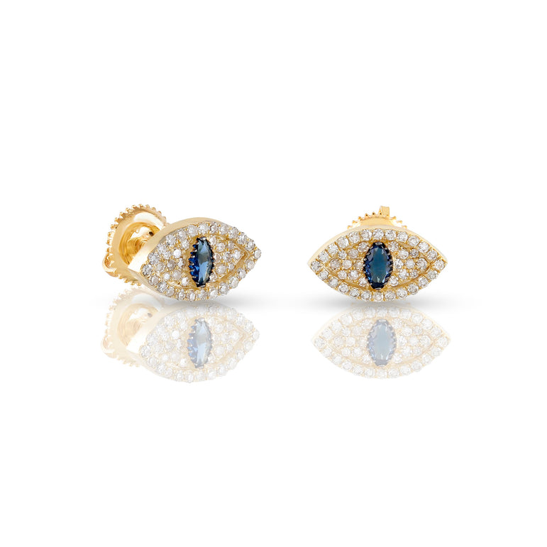 Yellow Gold Diamond Cluster Evil Eye Stud Earrings