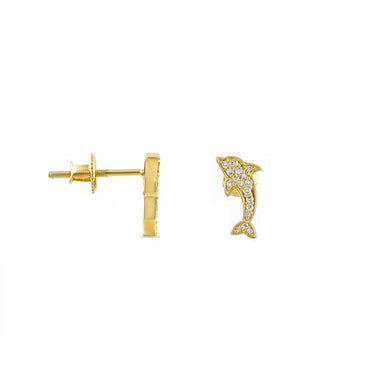 Yellow Gold Diamond Cluster Fish Shape Earrings