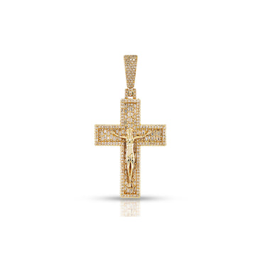 Yellow Gold Diamond Cluster Jesus Crucifix Cross Pendant