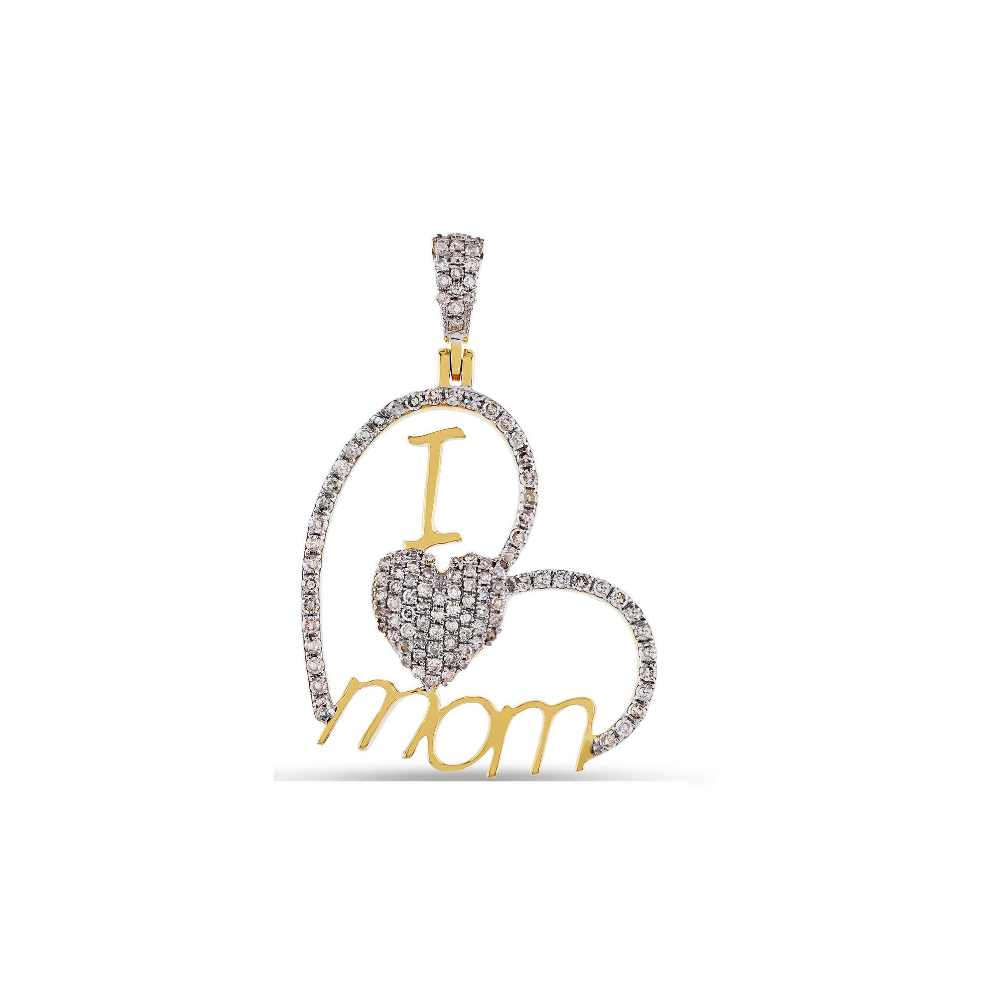 Yellow Gold Diamond Cluster Mom Heart Pendant