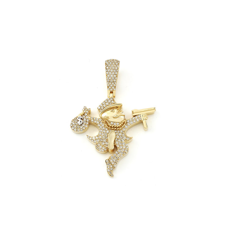 Yellow Gold Diamond Cluster Monopoly Man Pendant