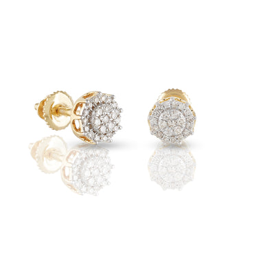 Yellow Gold Diamond Cluster Round Earrings for Girls