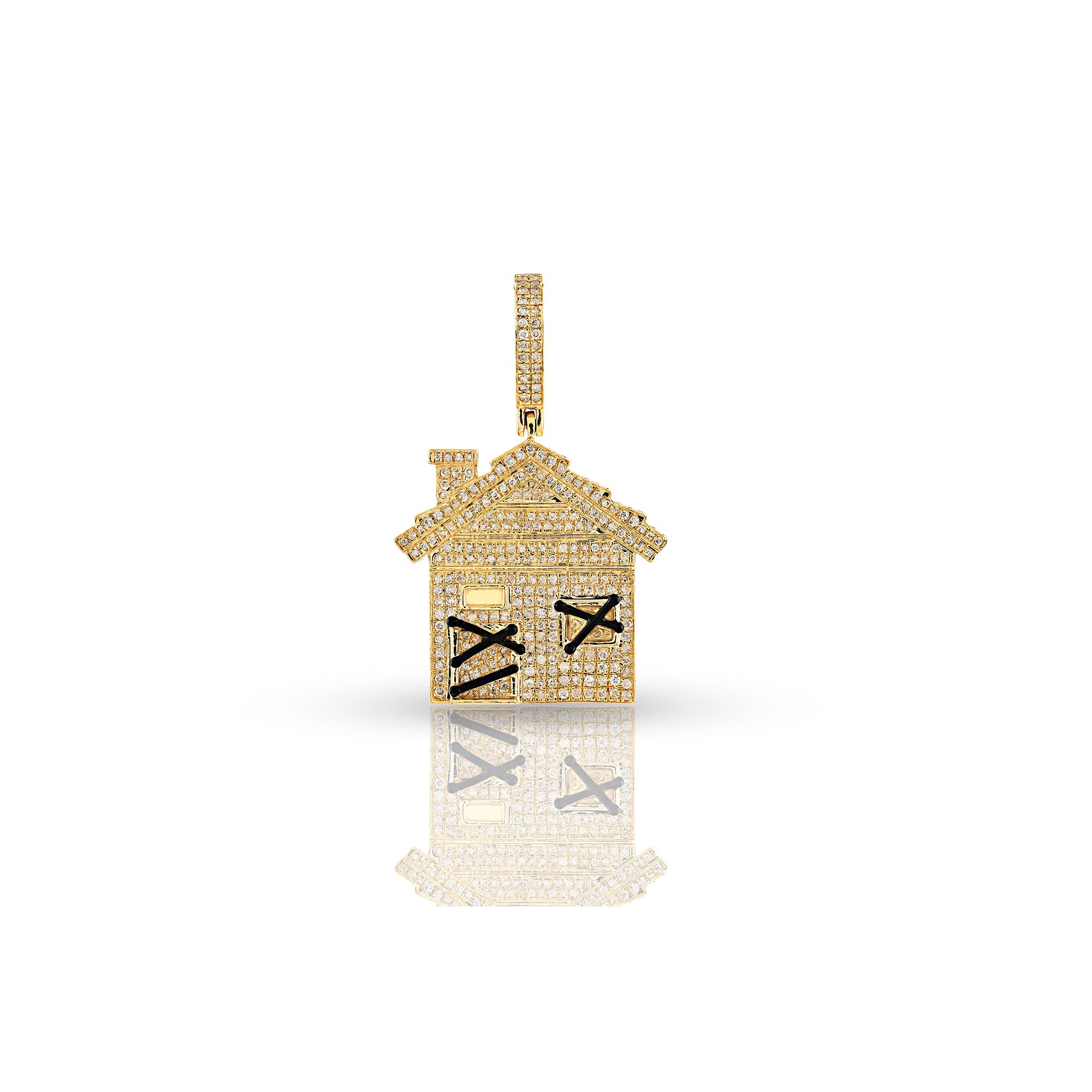 Yellow Gold Diamond Cluster Trap House Pendant