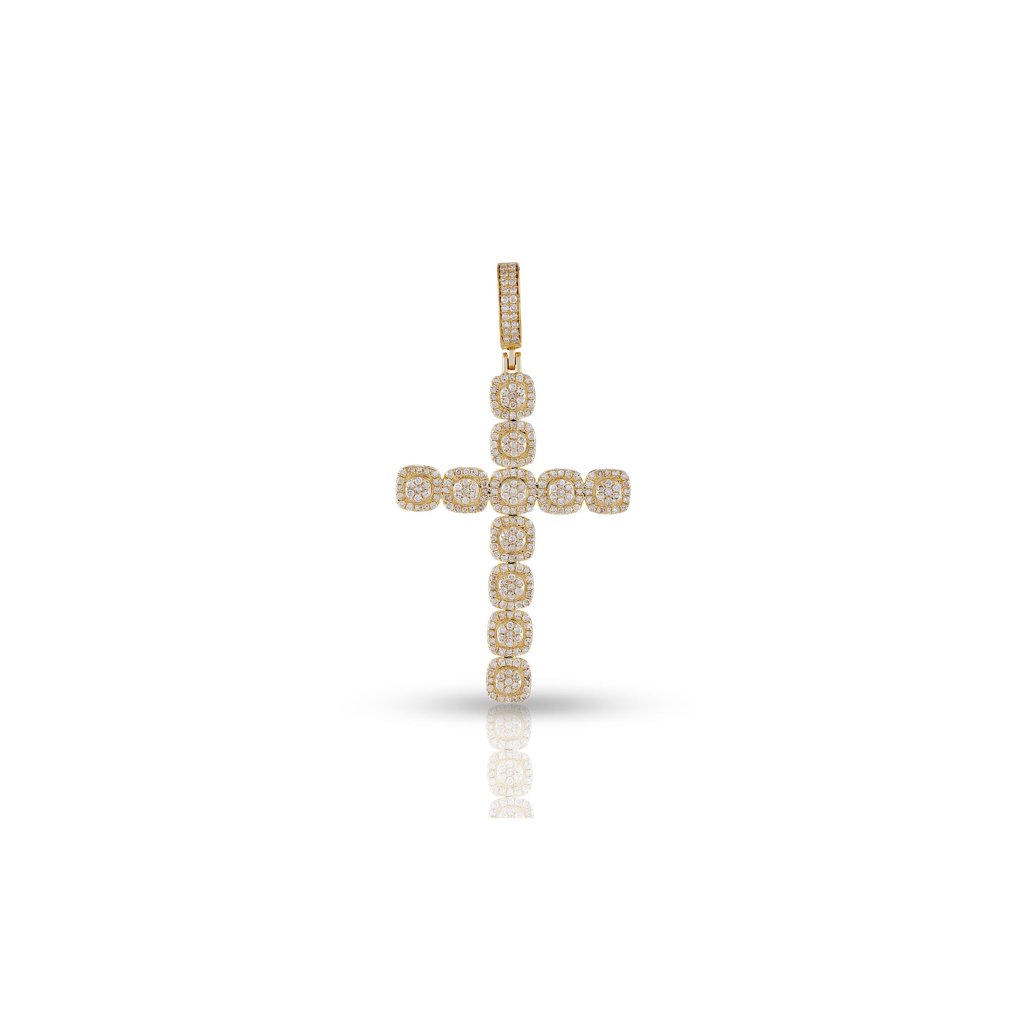 Yellow Gold Round Diamond Cross Pendant