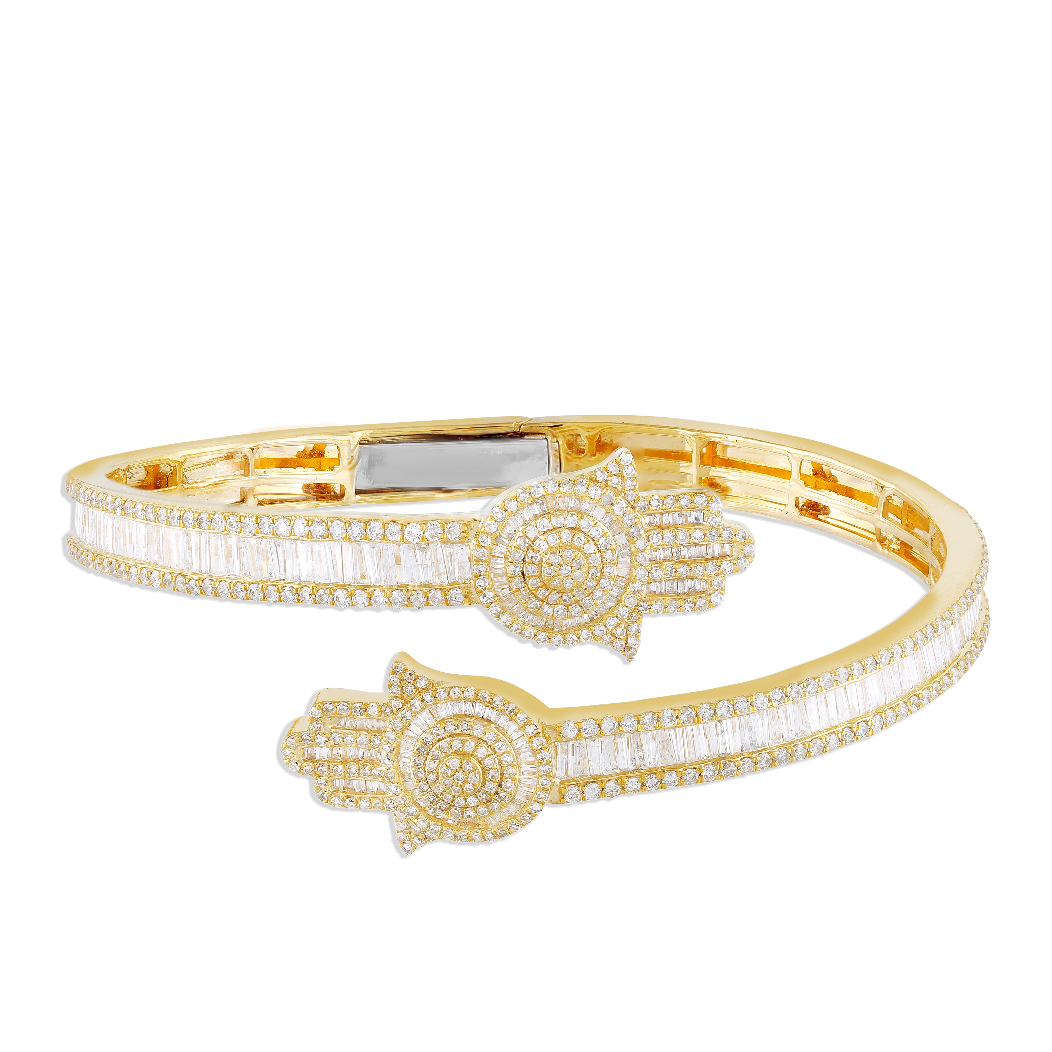 Yellow Gold Diamond Cuff Bangle Hamsa Bracelet