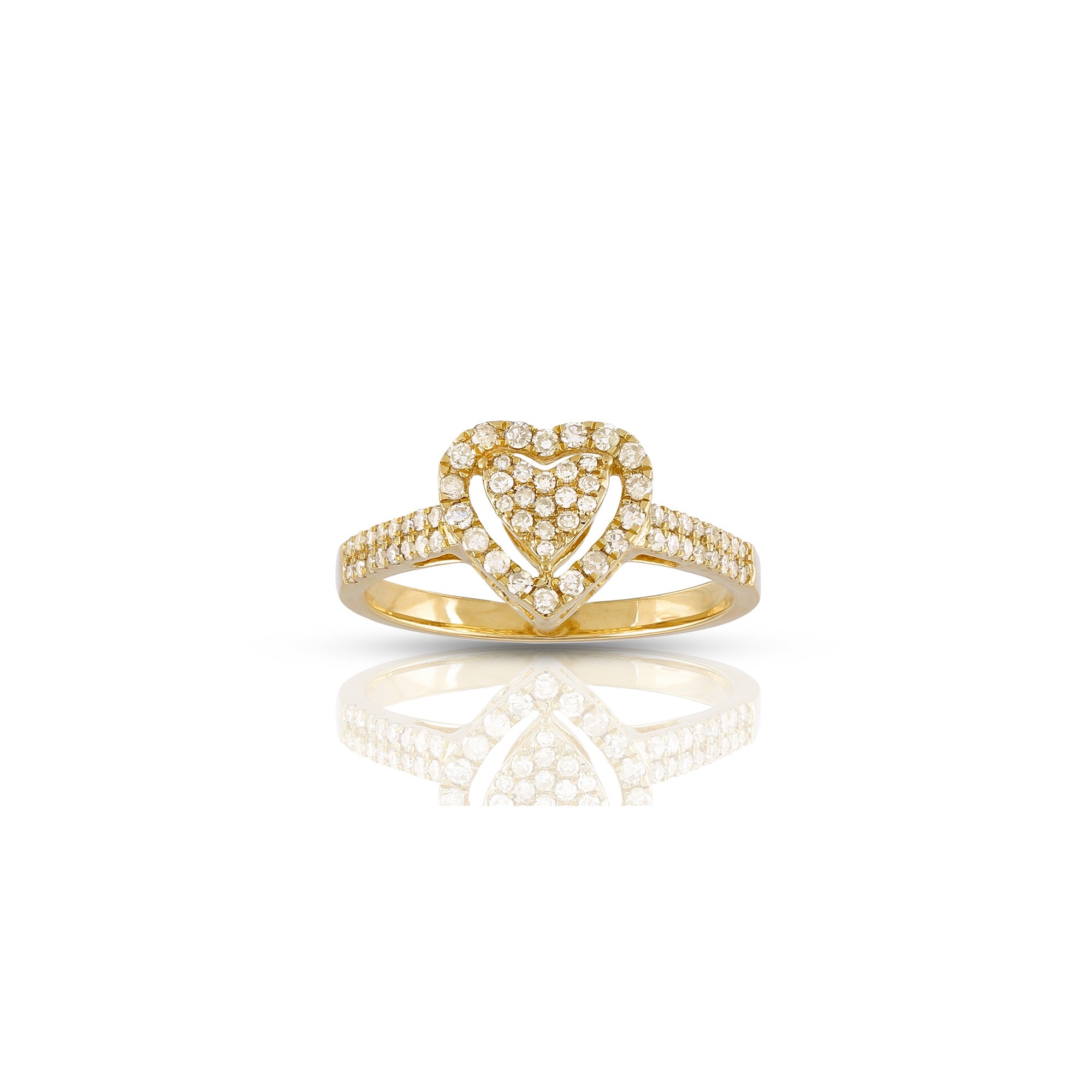 Yellow Gold Double Heart Pave Diamond Ring