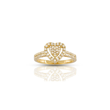 Yellow Gold Double Heart Pave Diamond Ring