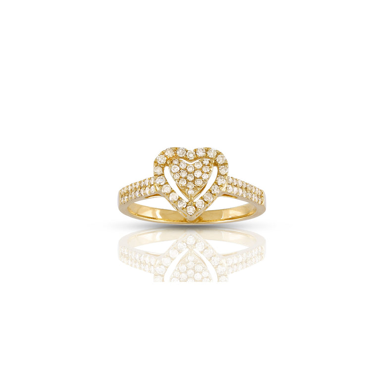 Yellow Gold Double Heart Pave Diamond Ring