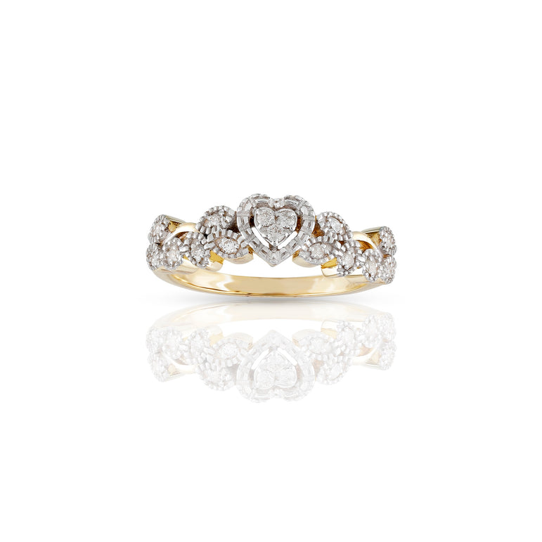 Yellow Gold Double Heart Sparkling Diamond Ring