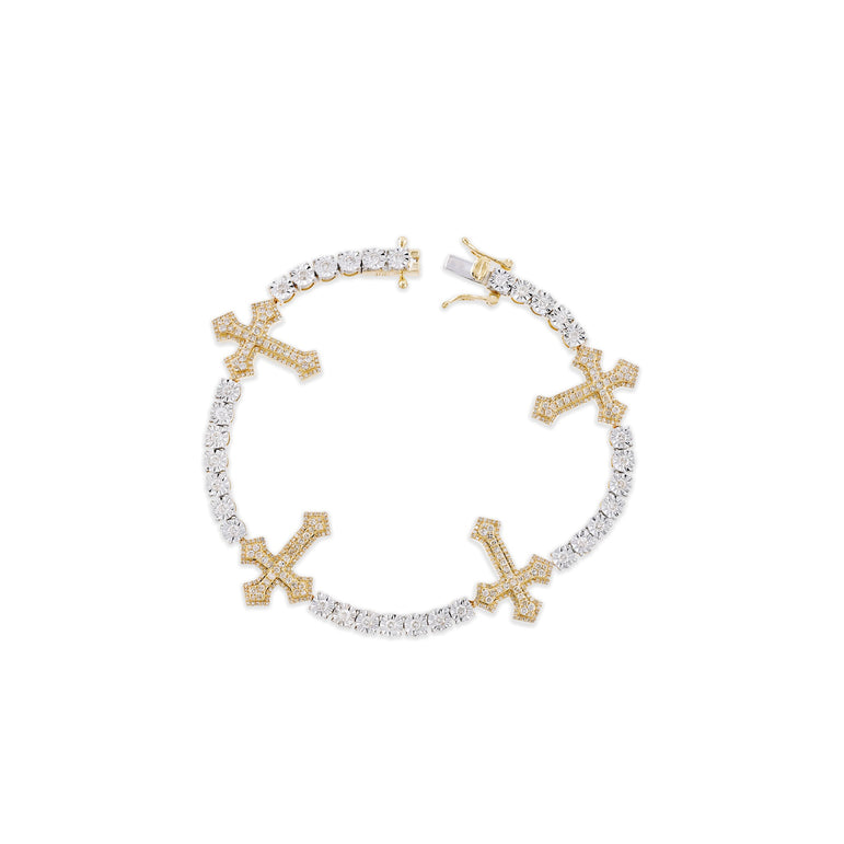 Yellow Gold Illusion Diamond Cross Bracelet