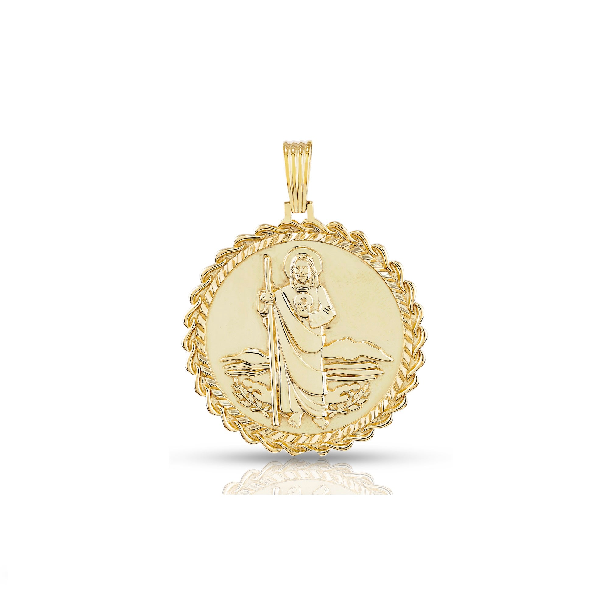 Yellow Gold Jesus Round Medal Pendant