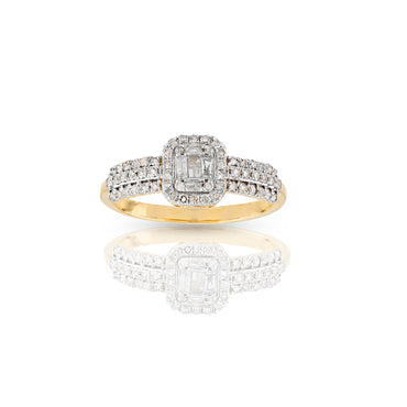 Yellow Gold Round And Baguette Diamond Ring