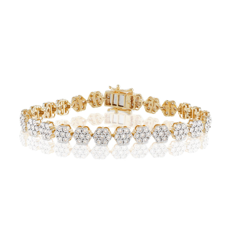 Yellow Gold Round Cluster Diamond Bracelet