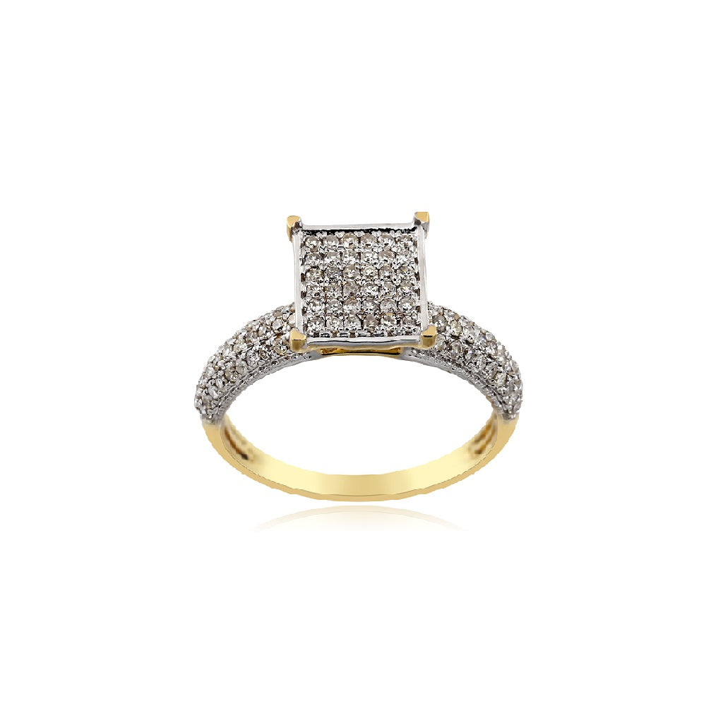 Yellow Gold Round Cluster Diamond Pave Ring