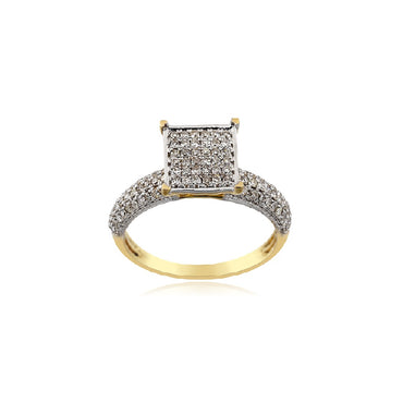 Yellow Gold Round Cluster Diamond Pave Ring