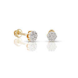 Yellow Gold Round Cluster Diamond Stud Earrings