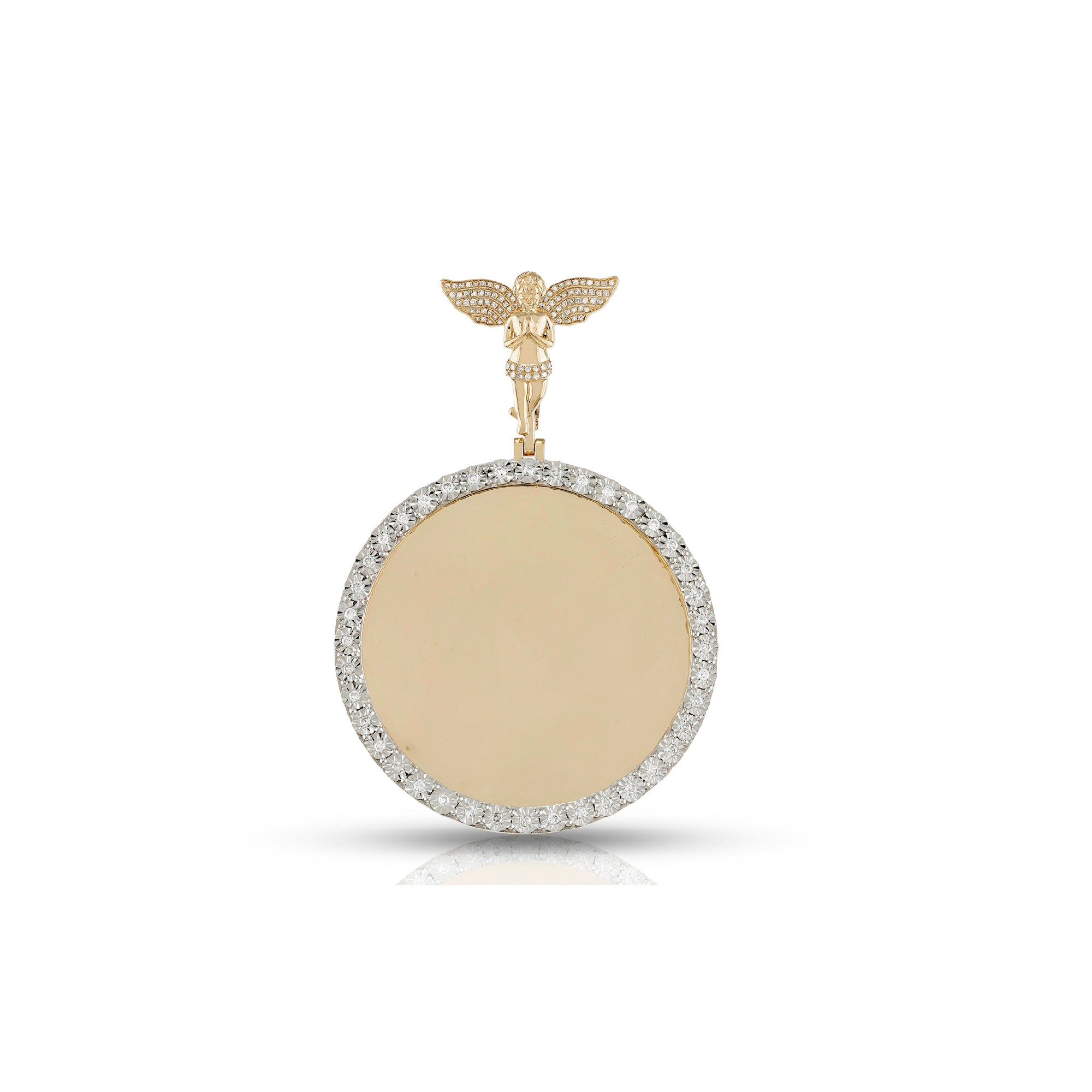 Yellow Gold Round Diamond Baby Angel Picture Pendant