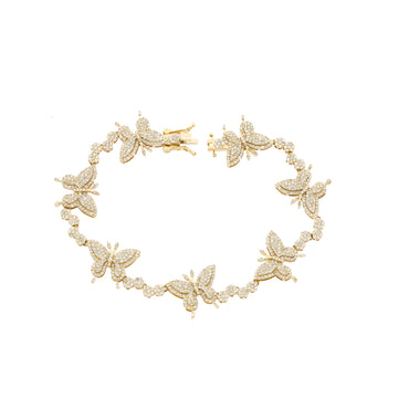 Yellow Gold Round Diamond Butterfly Bracelet