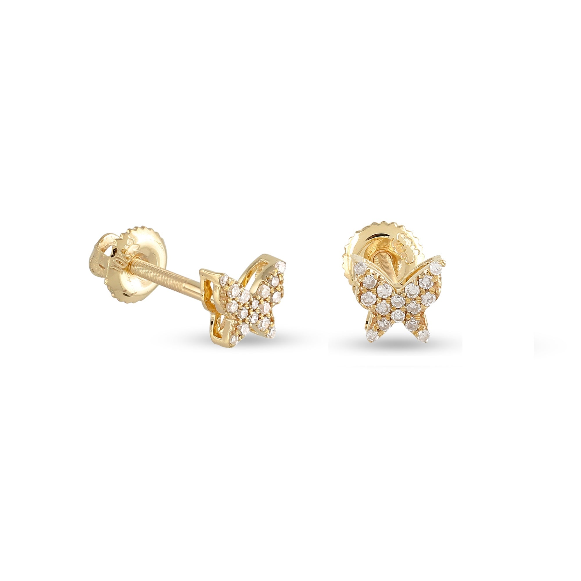 Yellow Gold Round Diamond Butterfly Earrings for Girls