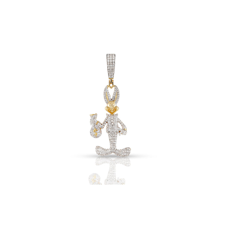 Yellow Gold Round Diamond Cluster Bugs Bunny Pendant