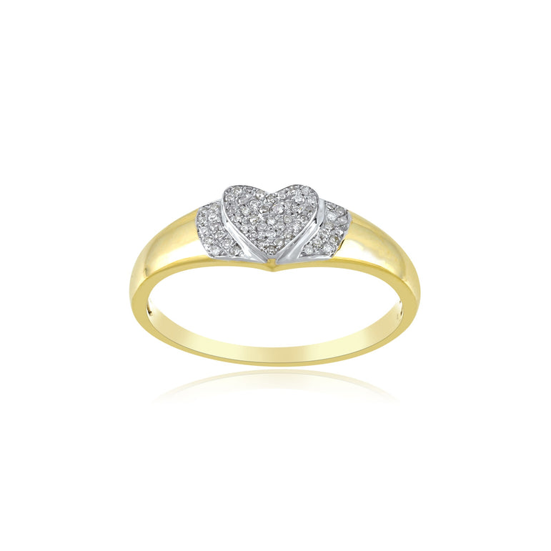 Yellow Gold Round Diamond Cluster Heart Ring