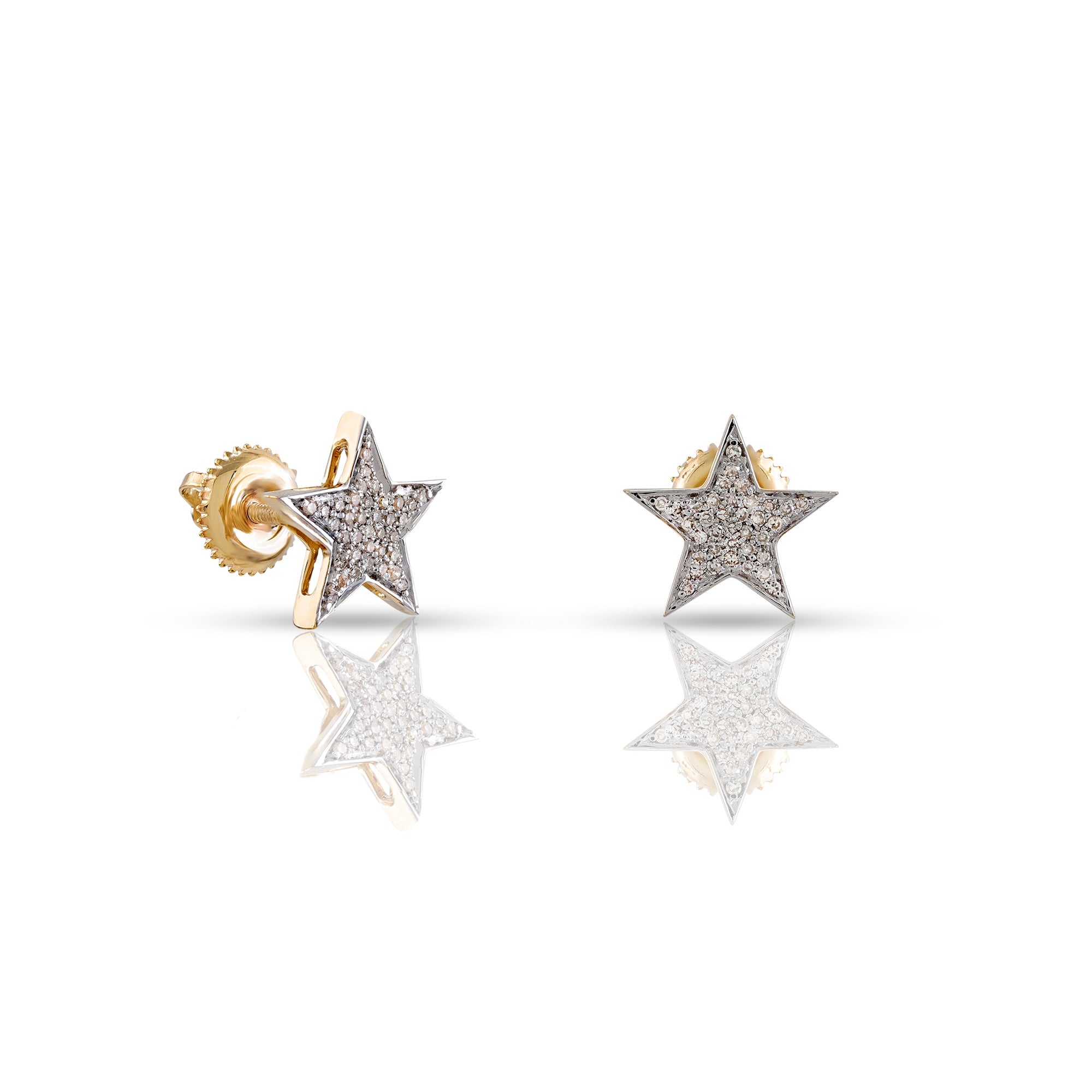 Yellow Gold Round Diamond Cluster Star Earrings