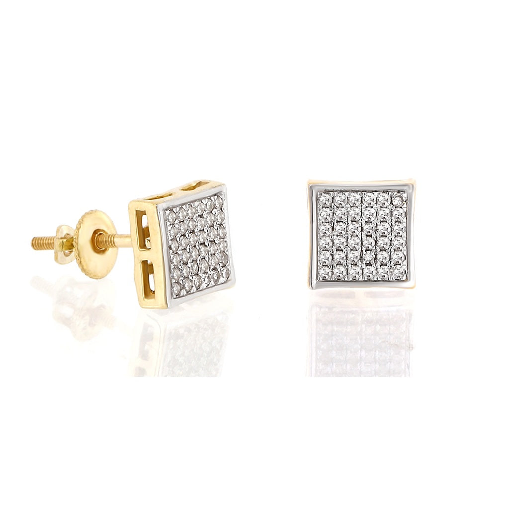 Yellow Gold Round Diamond Cluster Stud Earrings For Women's