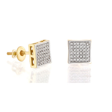 Yellow Gold Round Diamond Cluster Stud Earrings For Women's
