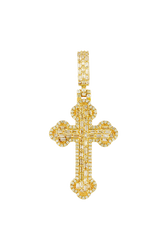 Yellow Gold Round Diamond Cross Pendant