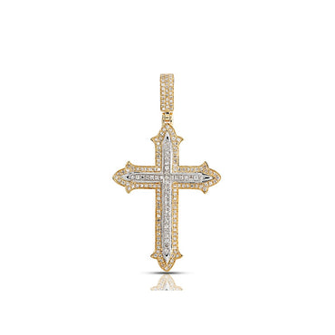 Yellow Gold Round Diamond Cross Pendant