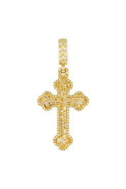 Yellow Gold Round Diamond Cross Pendant