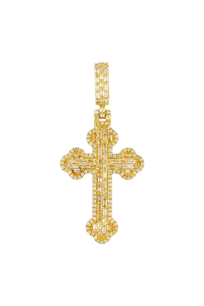 Yellow Gold Round Diamond Cross Pendant