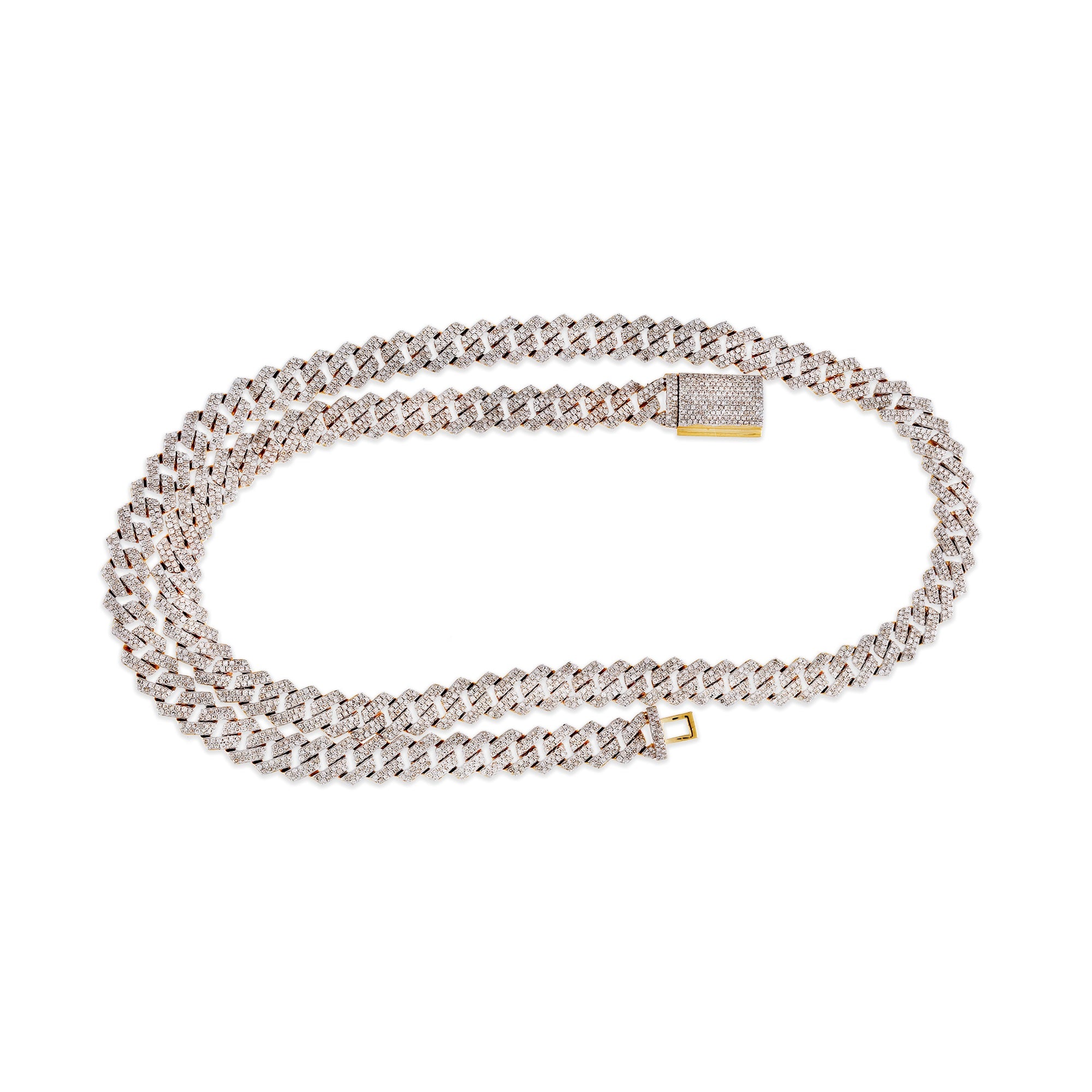 Yellow Gold Round Diamond Cuban Link Chain