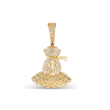 Yellow Gold Round Diamond Dollar Bag Pendant