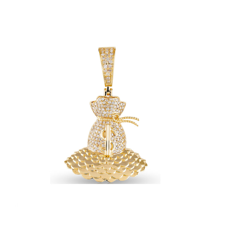 Yellow Gold Round Diamond Dollar Bag Pendant