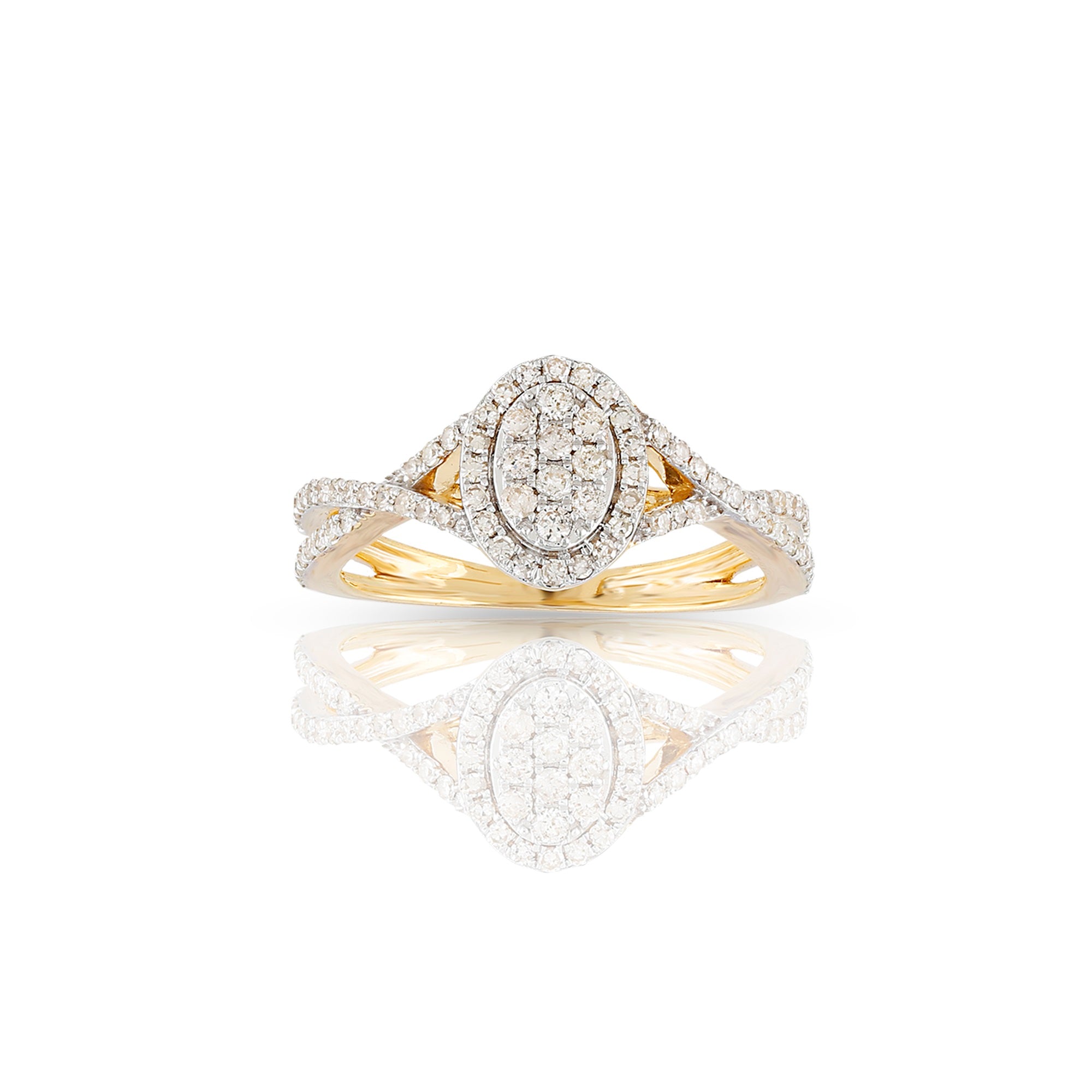 Yellow Gold Round Diamond Double Band Engagement Ring