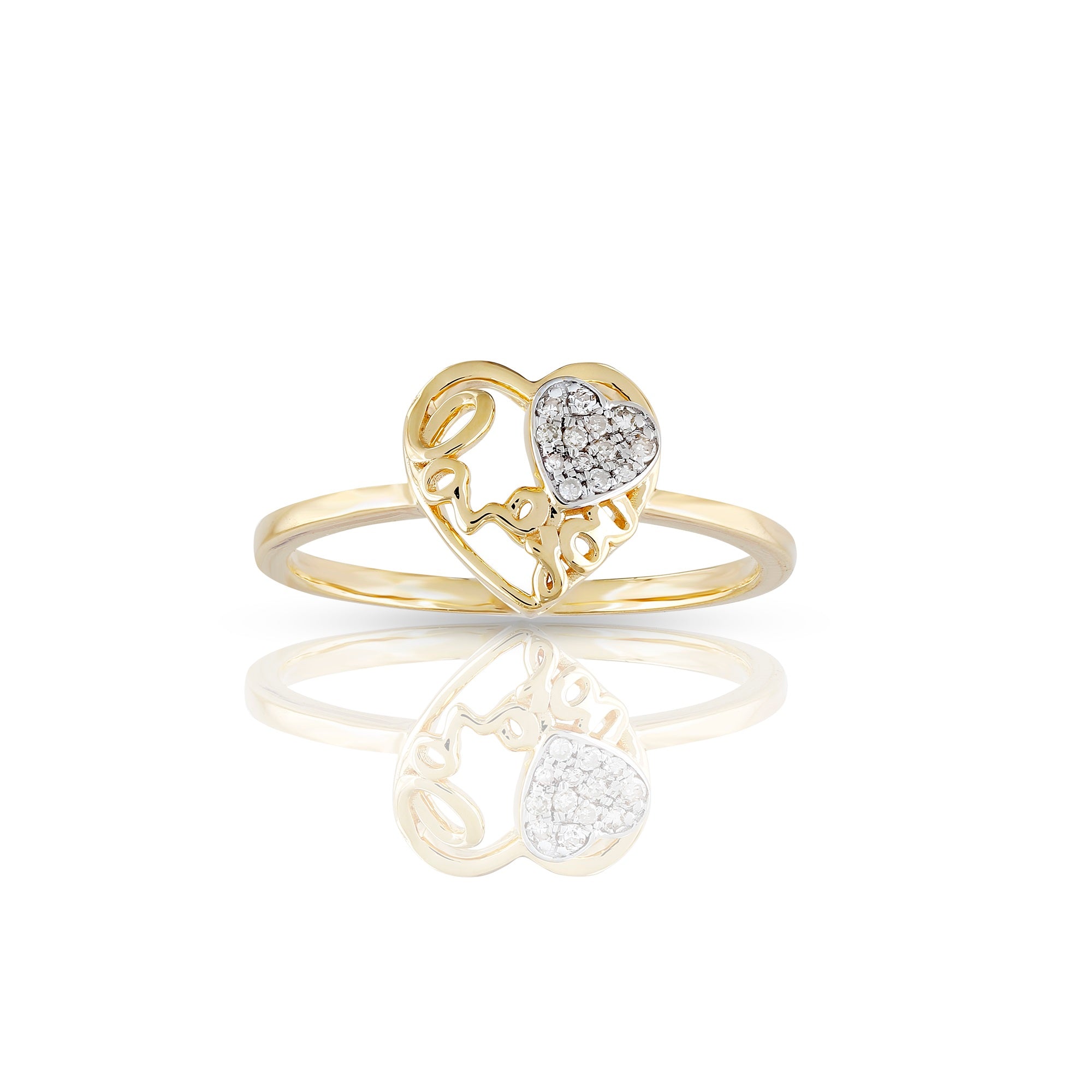 Yellow Gold Round Diamond Double Heart Ring