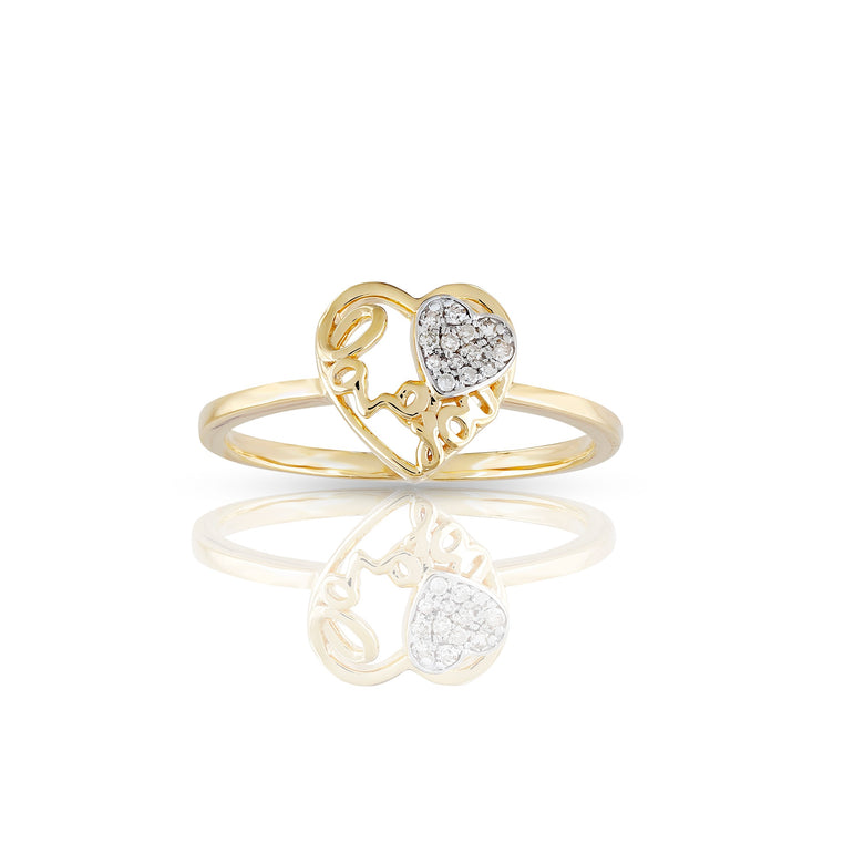 Yellow Gold Round Diamond Double Heart Ring