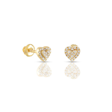 Yellow Gold Round Diamond Double Heart Stud Earrings