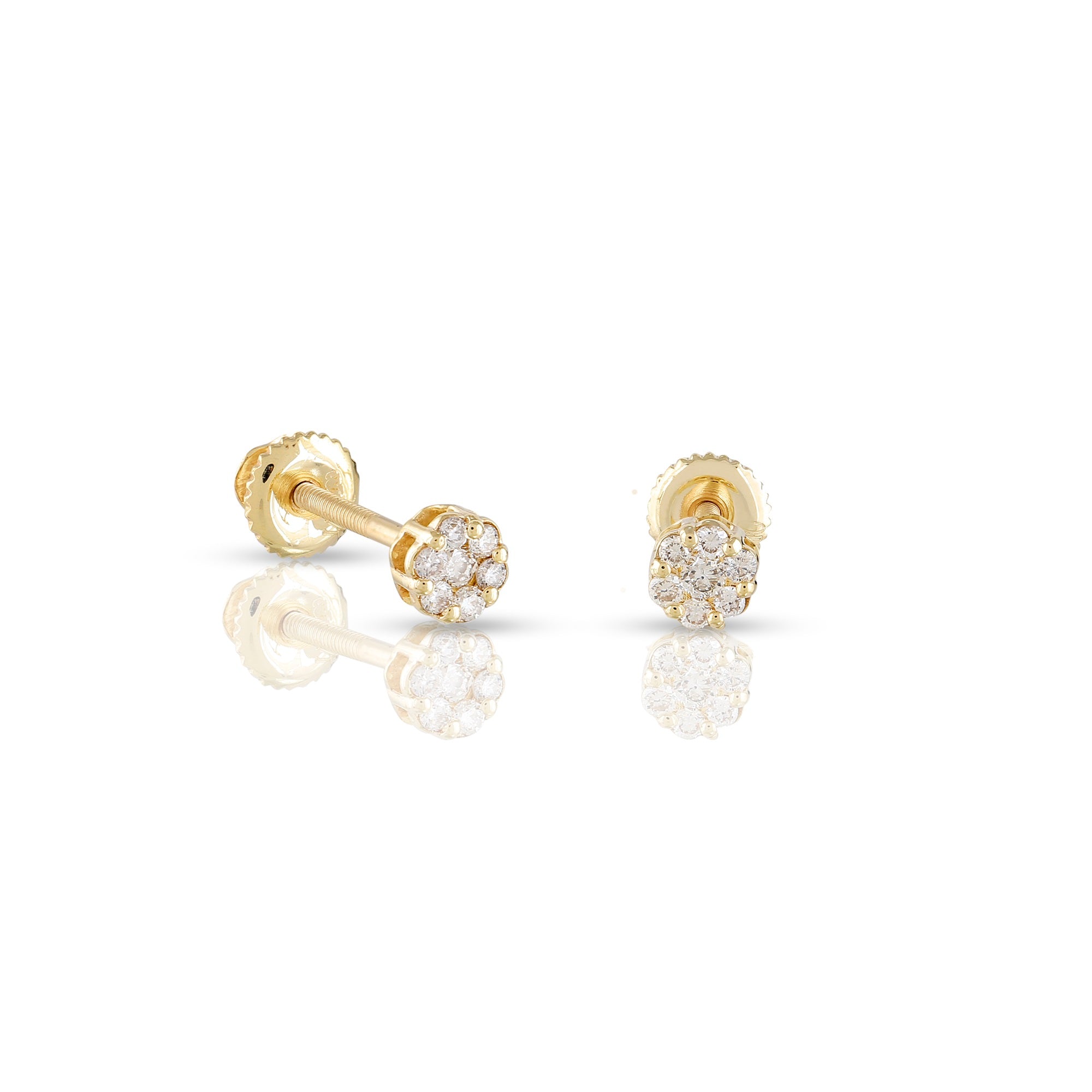 Yellow Gold Round Diamond Flower Cluster Stud Earrings