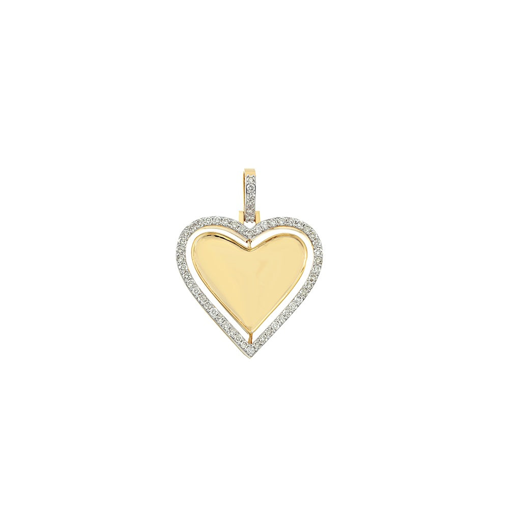 Yellow Gold Round Diamond Heart Picture Pendant