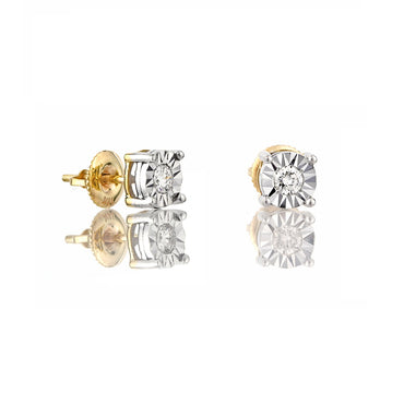 Yellow Gold Round Diamond Illusion Stud Earrings