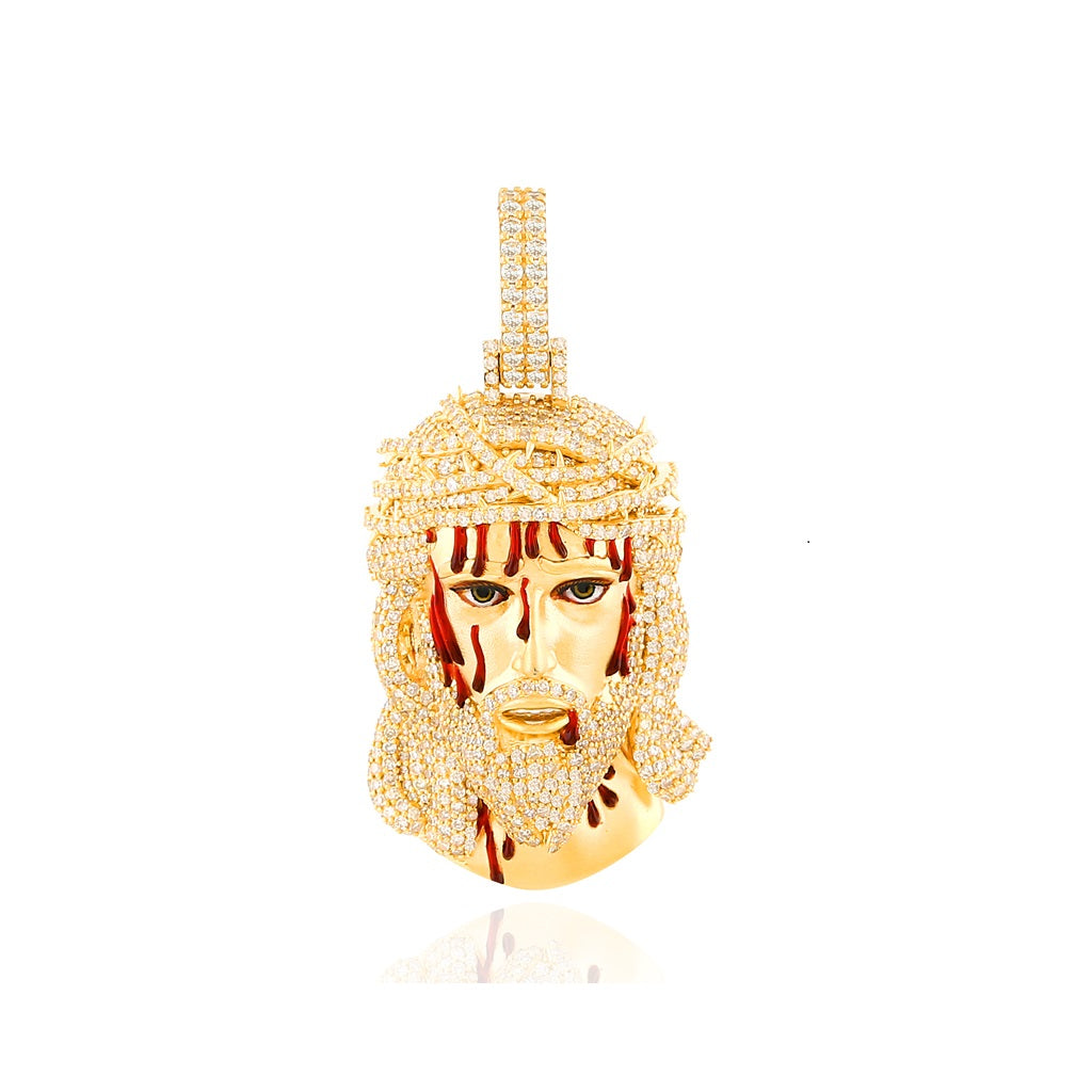 Yellow Gold Round Diamond Jesus Head Pendant